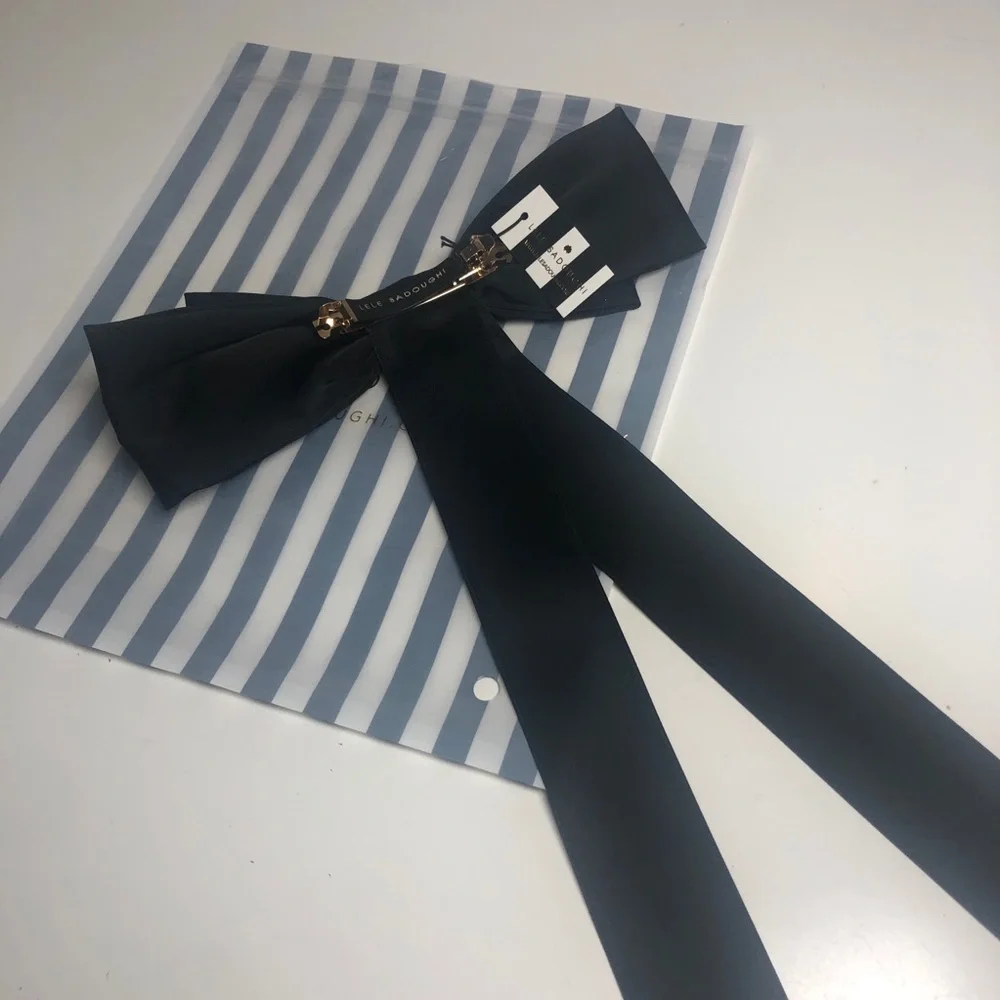 Lele Sadoughi Jane Hair Bow Barrette Clip Black New Preppy Trad Modest - Picture 2 of 8